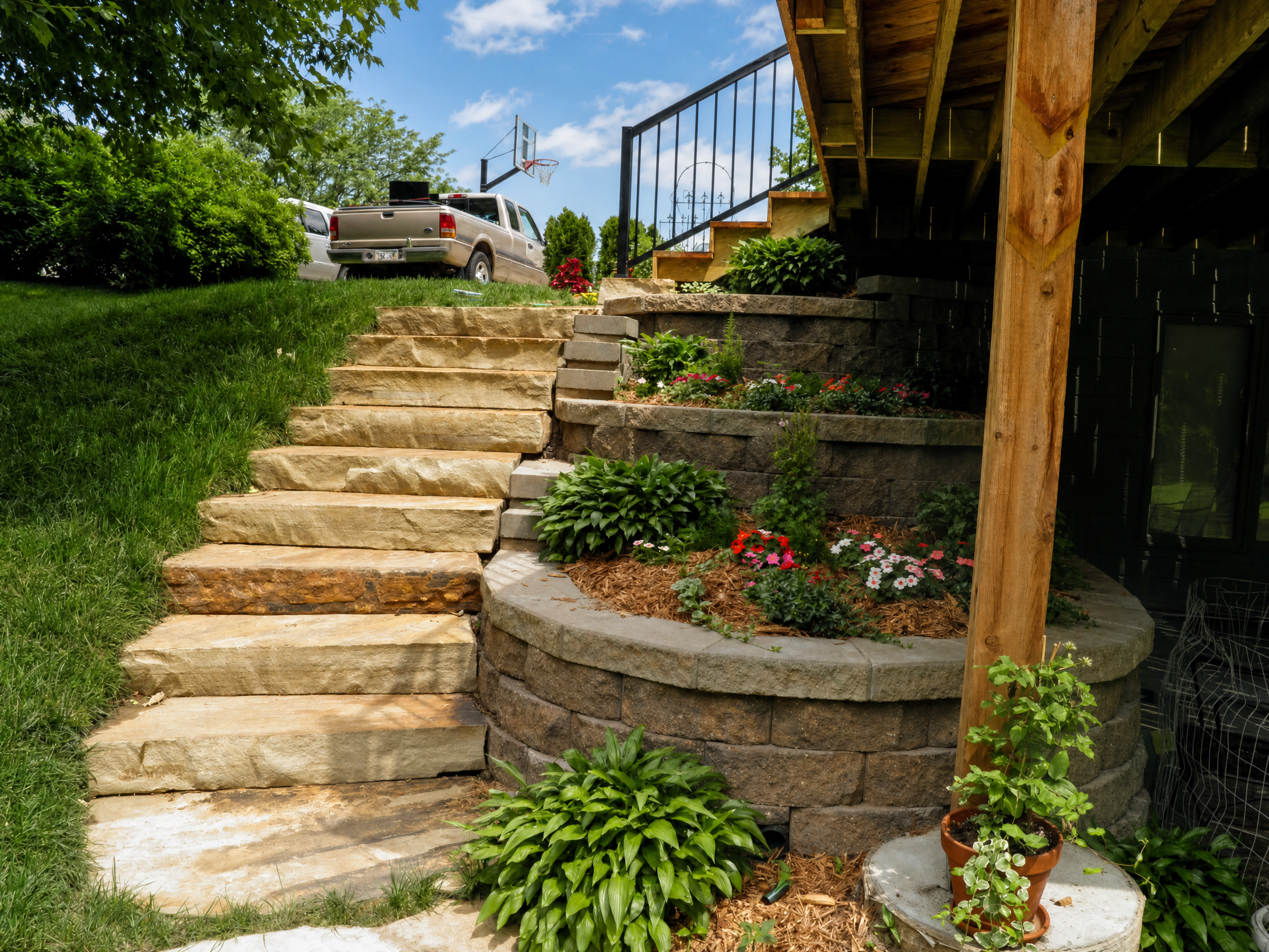 Stone Steps & Curved Garden Wall